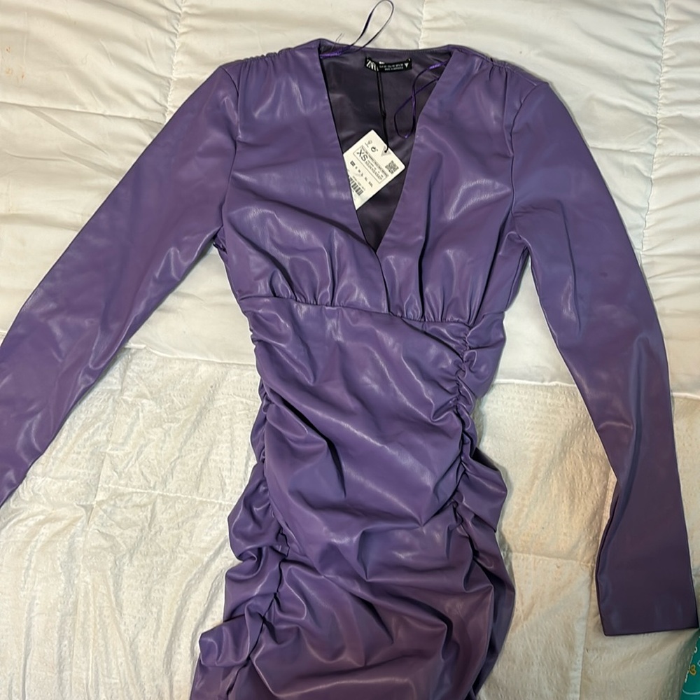 Zara purple leather like dress